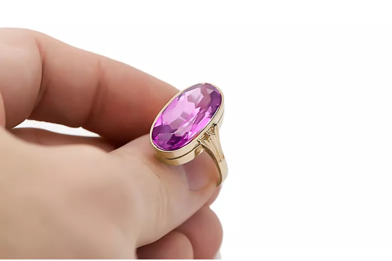 14k żółte złoto Ametyst Pierścionek Styl Vintage vrc113y